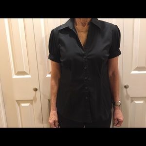 Black shirt sleeve button up blouse